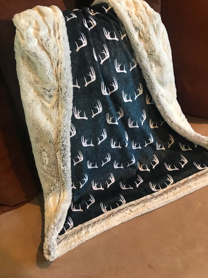 Navy Deer Antlers Baby Blanket image 1