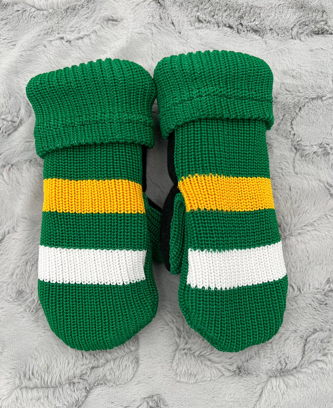 Green Gold and White Hockey Sock Fleece Lined Adult Mittens Etsy