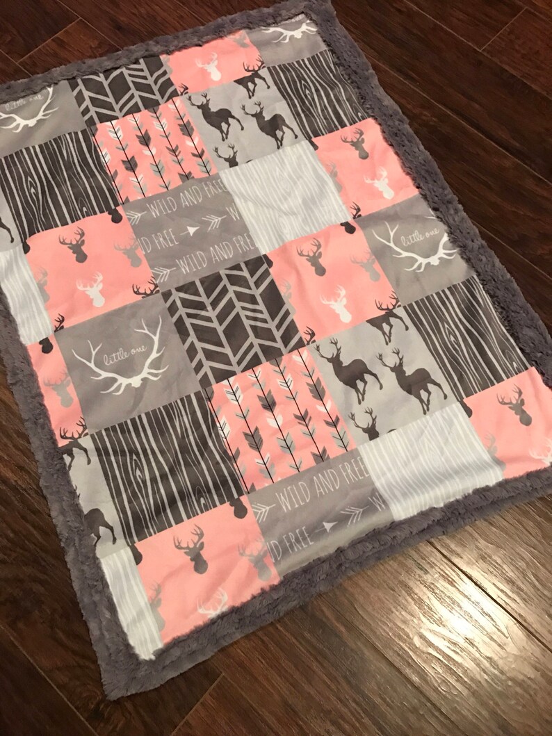 Gray and Pink Deer Double Minky Blanket Etsy