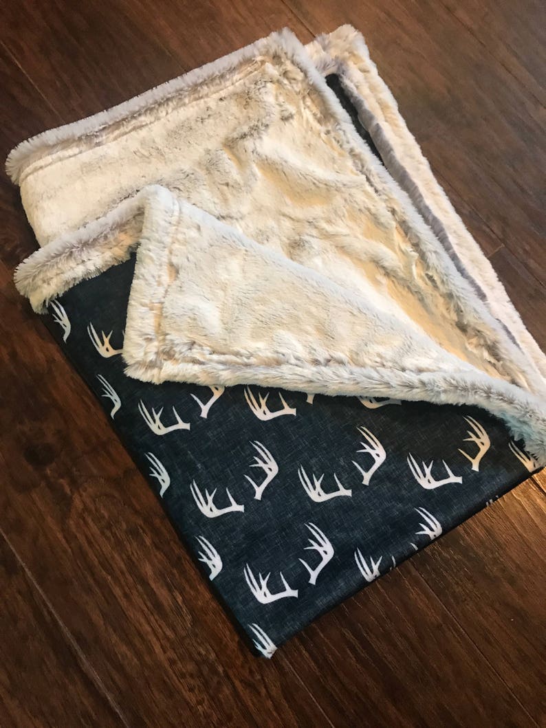 Navy Deer Antlers Baby Blanket image 2