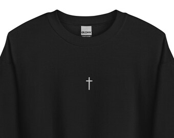 Sweatshirt met kruisborduurwerk Geborduurd kruissweatshirt met ronde hals Girt Lange mouw Religieus zweet Jesus Cross-shirt Hoodie Kerkgeloof