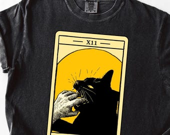 Black Cat Tarot Card shirt Comfort Colors, Death Tarot T-Shirt, Witchy Cat Shirt, Spooky Cat Gift, Halloween Black Cat Shirt, Cat Lover Gift