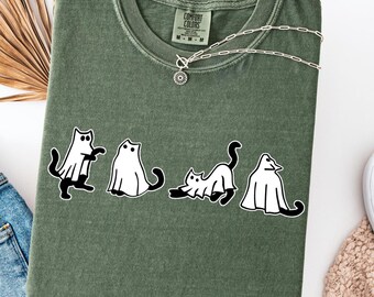 Ghost Cat shirt, Halloween Shirt, Black Cat shirt, Ghost shirt, Halloween Ghost Cat tshirt, Funny Halloween Shirt, Halloween cute kitten
