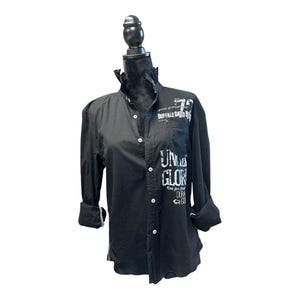 Upcycled Ruffle Collar Button Down, Black Buffalo David Bitton Men's M image 1