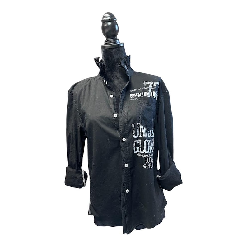 Upcycled Ruffle Collar Button Down, Black Buffalo David Bitton Men's M image 1