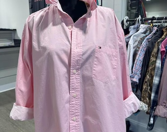 Upcycled Ruffle Collar Button Down, Pink, Tommy Hilfiger XL