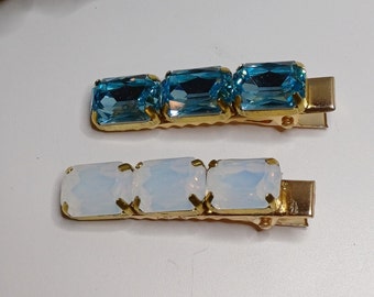 Crystal clip barrettes Swarovski Glass gold-colored clip barrette updos bun bun bridal hairstyles