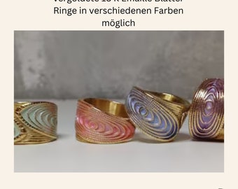 Bague plaquée or 18 carats avec vrilles de feuilles en émail