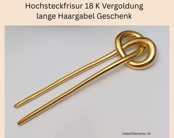 Hairpin pin proven sturdy hairpin, gold-colored 18 K gold plating long hair fork updos knot design element restocked