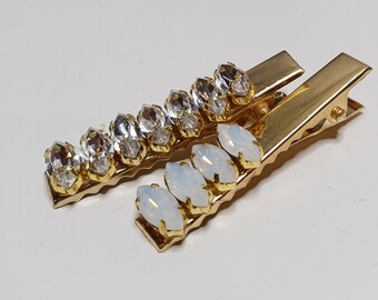 Crystal clip barrettes Swarovski Glass gold-coloured horse eye oval clip barrette updo bun bridal hairstyles