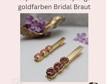 Clip Spange goldfarben mit Swarovski Glas Steinen besetzt Clipspange Hochsteckfriuren Bun Dutt Braut Frisuren