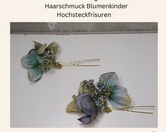 Hairpins with flowers for updos wedding jewelry vintage bleu