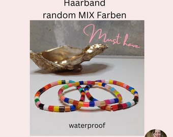 2 er Set Perlen Haargummi im Mix Farben bunt ramdom mix beads Haargummi und Armband 2in1 Funktion