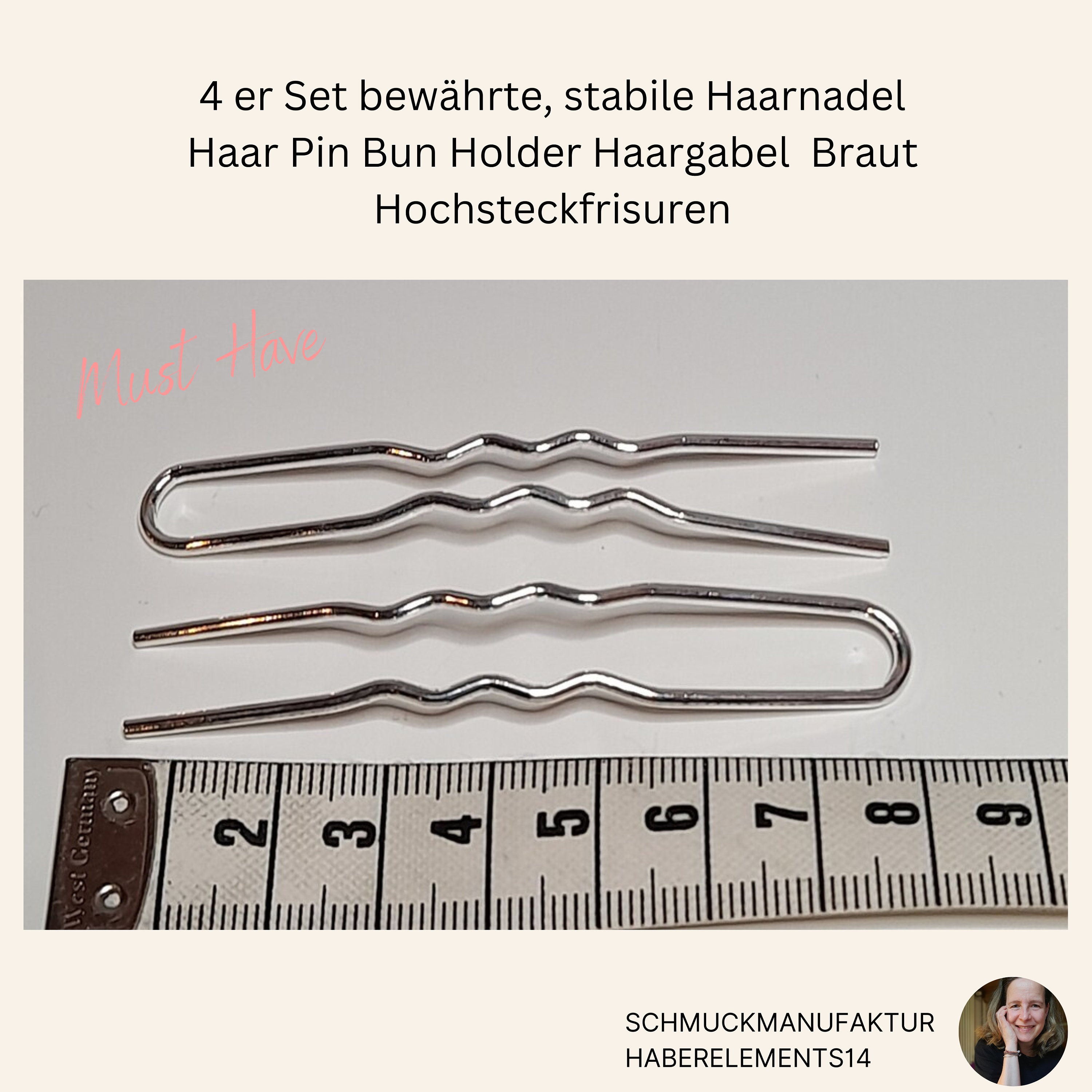 Set of 4 proven sturdy hairpins in silver-colored bun pin holder short hair fork silver-colored gold-colored for updos wedding