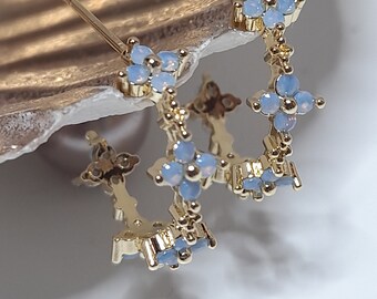 Floral hoop earrings charms Hygge earrings Opalite earrings Dangle earrings 18 K gold plating gifts bride bridesmaids mom gift