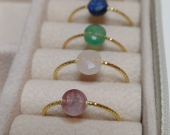Fine minimalist cord gemstone ring #0005