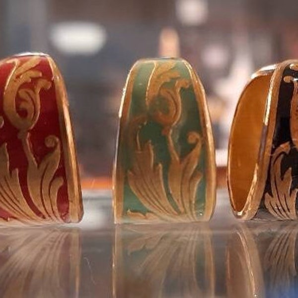 Ring mit Rankenmotiv in 3 Farben Emaille verstellbar goldfarben Messing