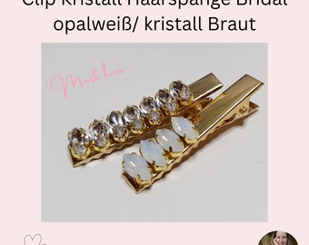 Kristall Clip Spangen Swarovski Glass goldfarben horse eye oval  Clipspange Hochsteckfriuren Bun Dutt Braut Frisuren