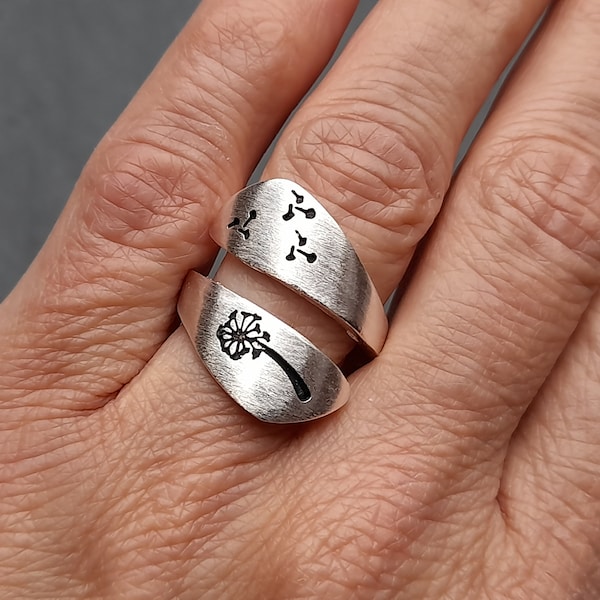 Silverfilled 925 dandelion ring with dandelion motif adjustable #0006