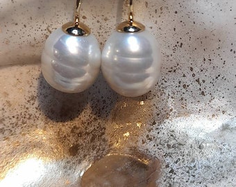 White pearl earrings with gold-plated hooks