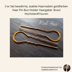 Set of 2 long hair pins, proven hair pin, gold-colored hair pin, bun holder, hair fork, hair stick, hair accessories, bridal updos