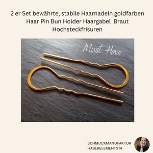 Set of 2 long hairpins, proven hairpin, gold-colored hair pin, bun holder, hair fork, hair stick, hair accessories, bridal updos