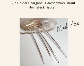 Set of 2 proven stable hairpins in silver, bun pin, bun holder, long hair fork in silver for updos