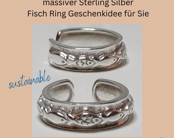 Fisch Ring Nachhaltiger Silber Ring 925-er mit schwimmenden Fische Motiv verstellbar adjustable Ring handmade