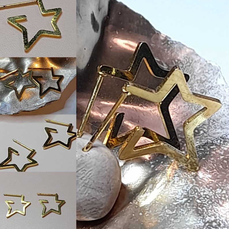 Star profile earrings studs gold plated stars stud earrings stainless steel studs image 3