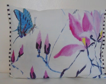 Designers Guild Fabric Madame Butterfly Peony 100% Linen Franchini Noir trim Cushion Cover