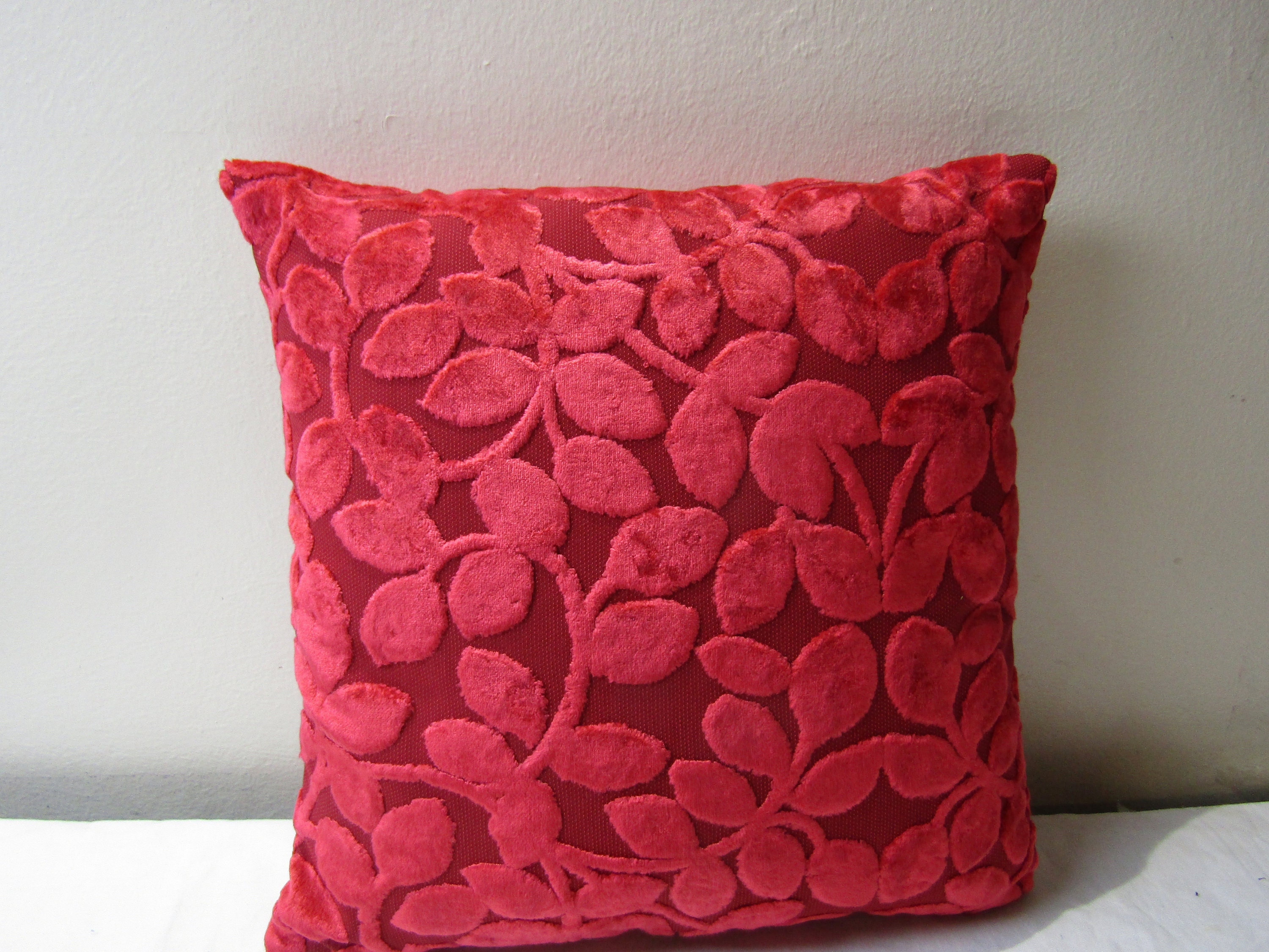 Designers Guild Mantua Scarlet Red Velvet Cushion Cover – Floral Art Deco Style