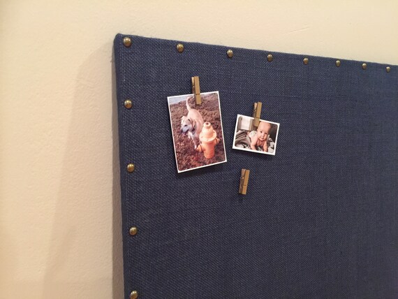 Navy Burlap Home Office Magnetic Board Burlap Decorative Etsy