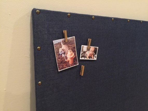Navy Burlap Home Office Magnetic Board Burlap Decorative Etsy