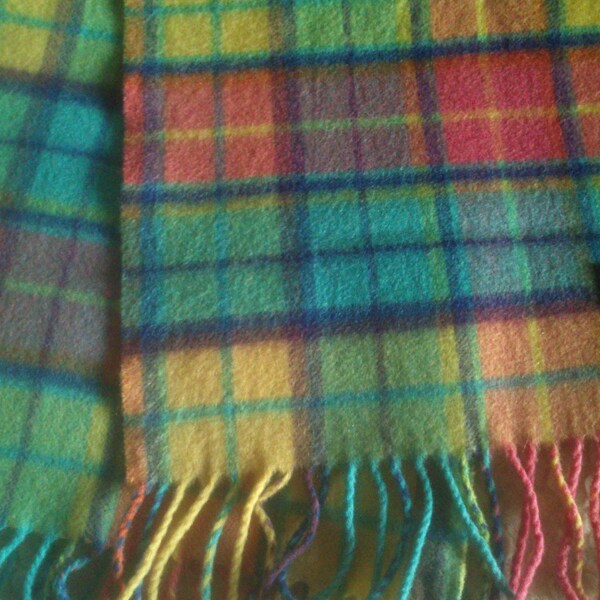 Vintgae Lochmere blue yellow pink  merino  wool cashmere  scarf
