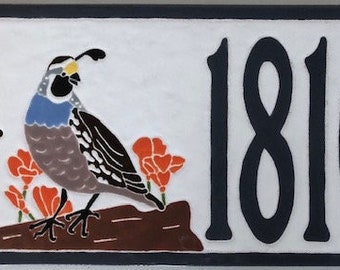 Quail on Log Address Tile