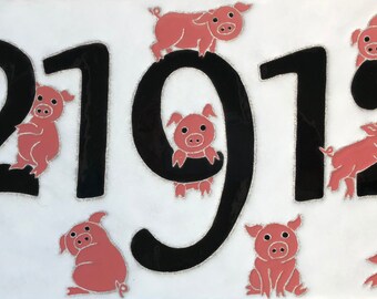 Whimsical Pigs address tile