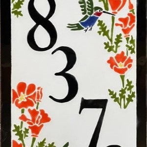 Hummingbird  with Poppies address tile