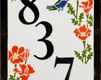 Hummingbird  with Poppies address tile