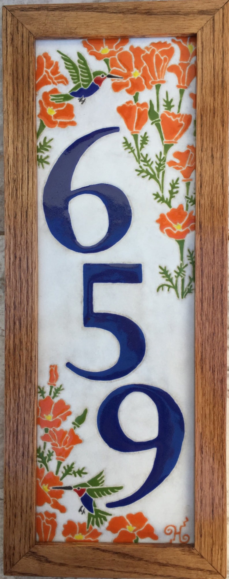 Hummingbird With Poppies Address Tile - Etsy