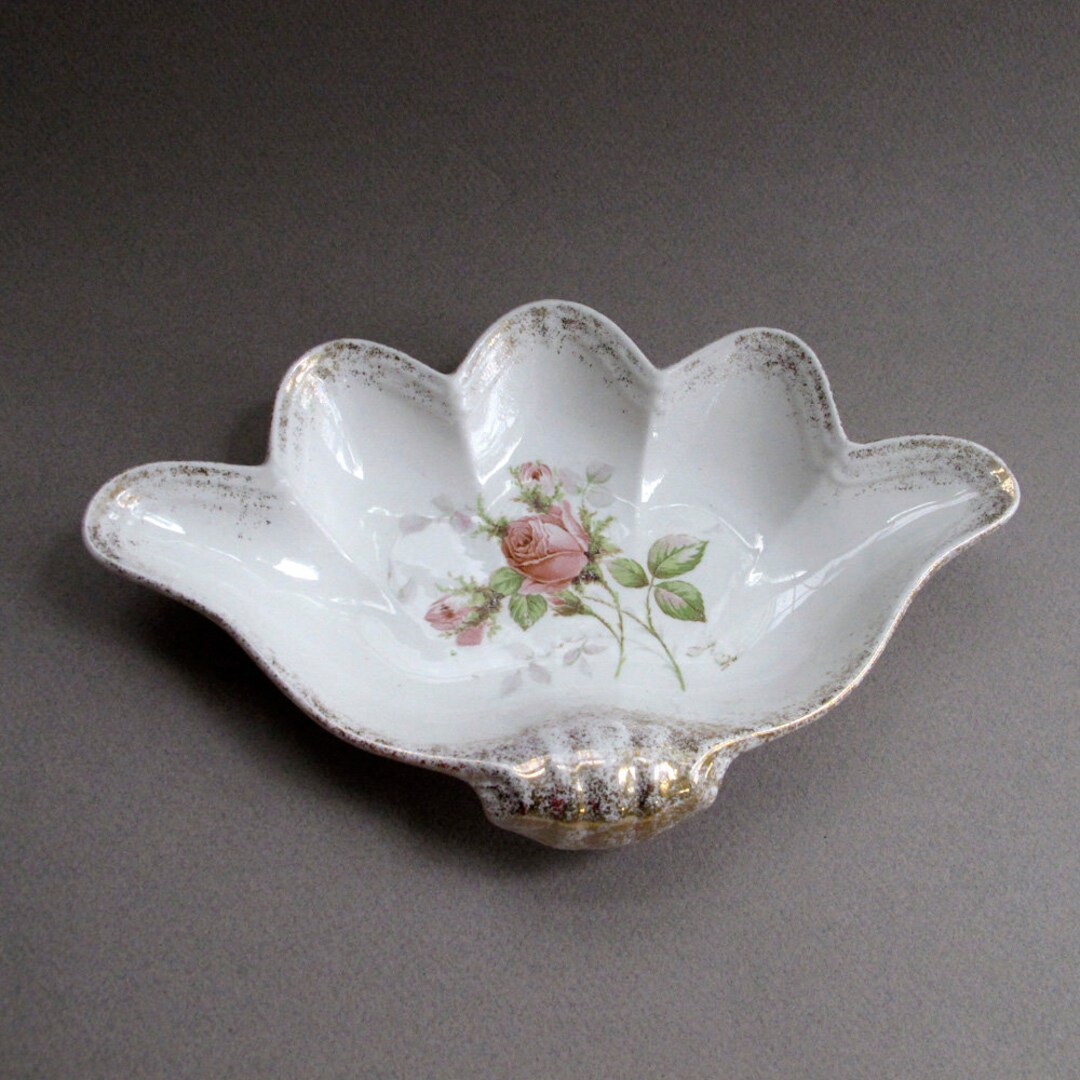 Vintage Porcelain Candy Dish Floral 22K Gold Trim WS Etsy