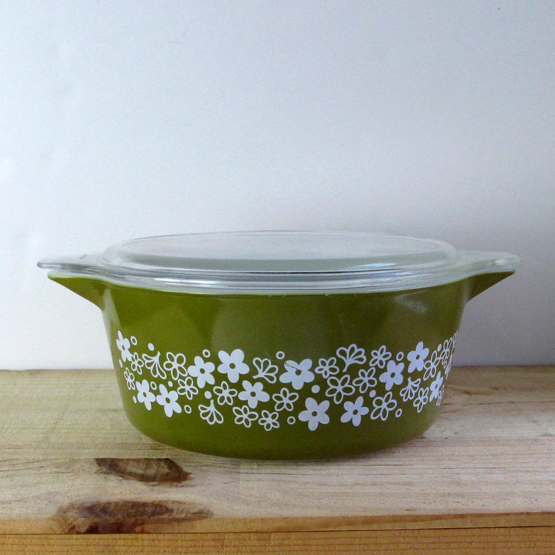 Vintage Pyrex Olive Green and White Crazy Daisy Casserole With Etsy