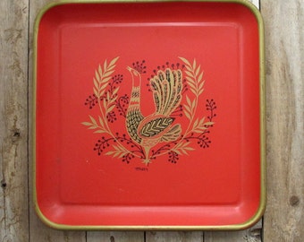 Details about / Lot 4 Vintage Mid Century Peacock Tin Metal Tip Change Trays 7/" X 5/"