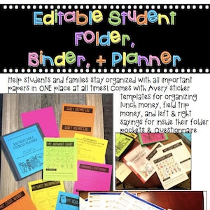 Editable Student Folder/binder/organization Home/school Connection - Etsy