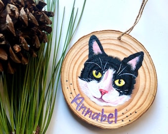 Cat Portrait Christmas Ornament Memorial Gift Custom Hand Painted Pet Lover Personalized 2025 Tree Decor Hanging