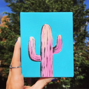 Mini peinture de cactus, art coloré de cactus