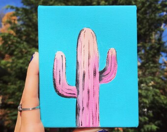 Cactus mini painting, colorful cactus art