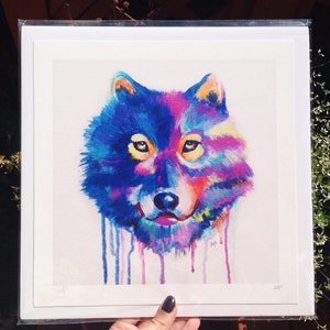 Wolf Art, Wolf Print, Wolf Painting Abstract Art Print, Drip Painting, Gift Idea, Home Decor, Colorful Painting