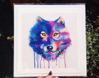Wolf Art, Wolf Print, Wolf Painting Abstract Art Print, Drip Painting, Gift Idea, Home Decor, Colorful Painting