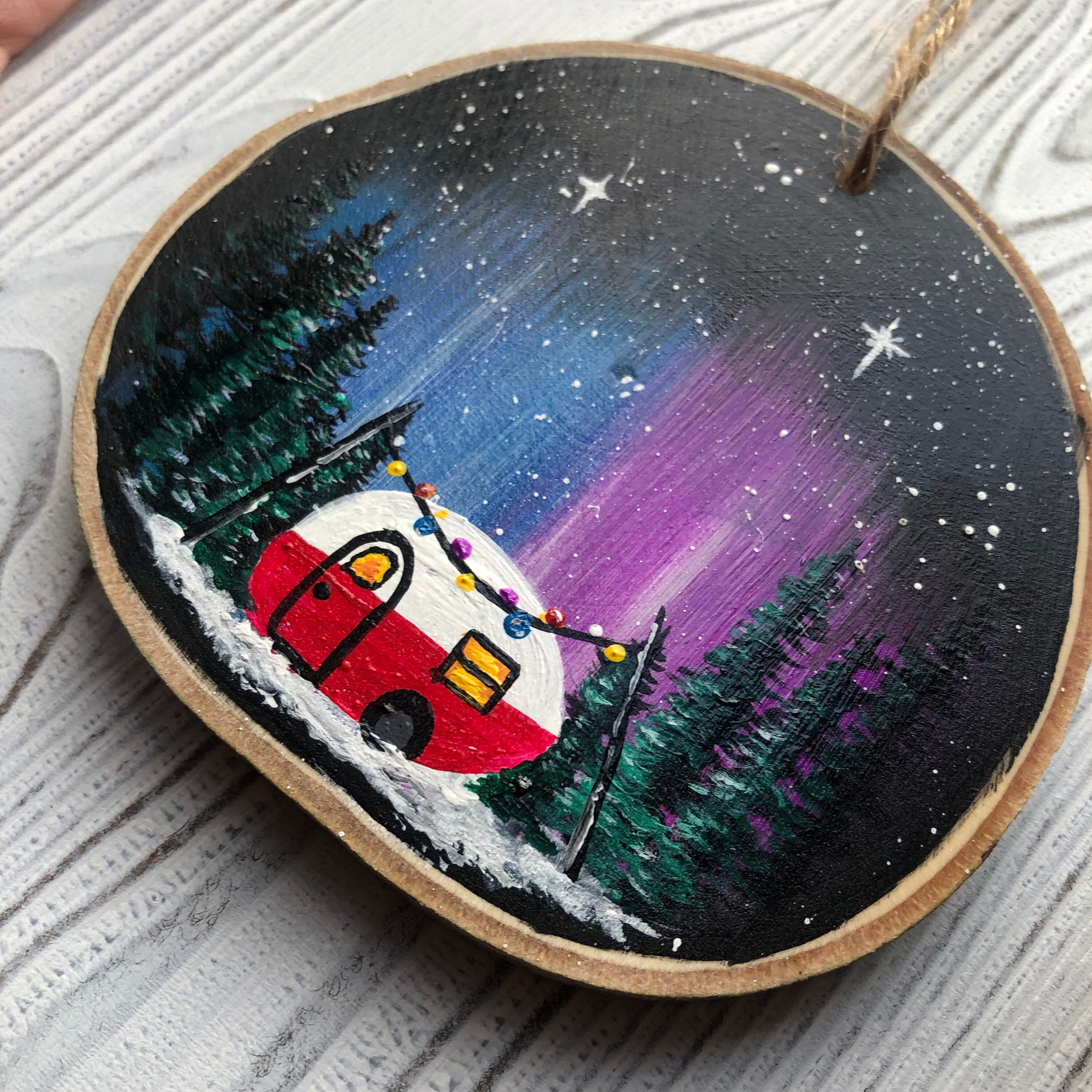 Camper Camping Forest Starry Night Sky Hand Painted Christmas Ornament ...