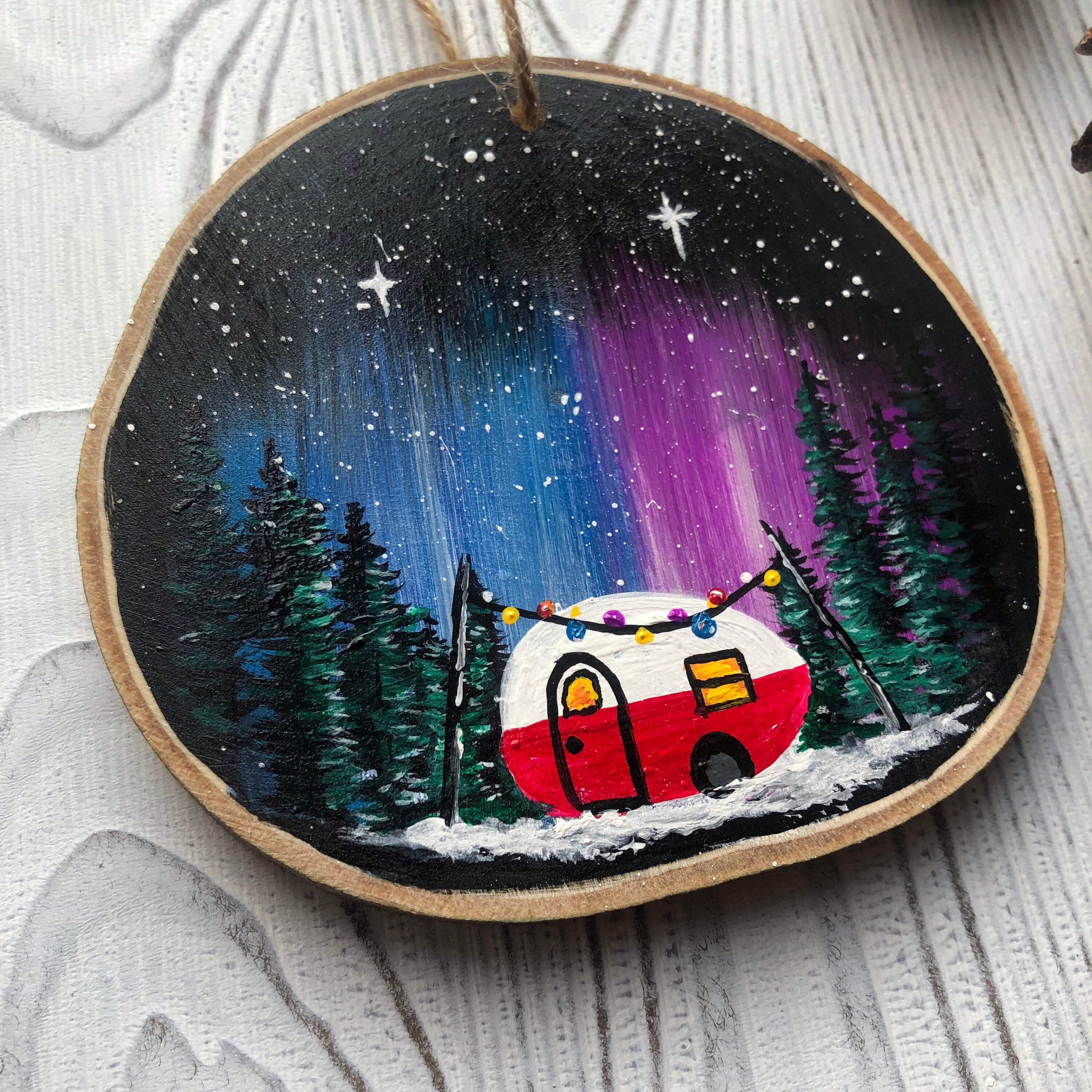 Camper Camping Forest Starry Night Sky Hand Painted Christmas Ornament ...
